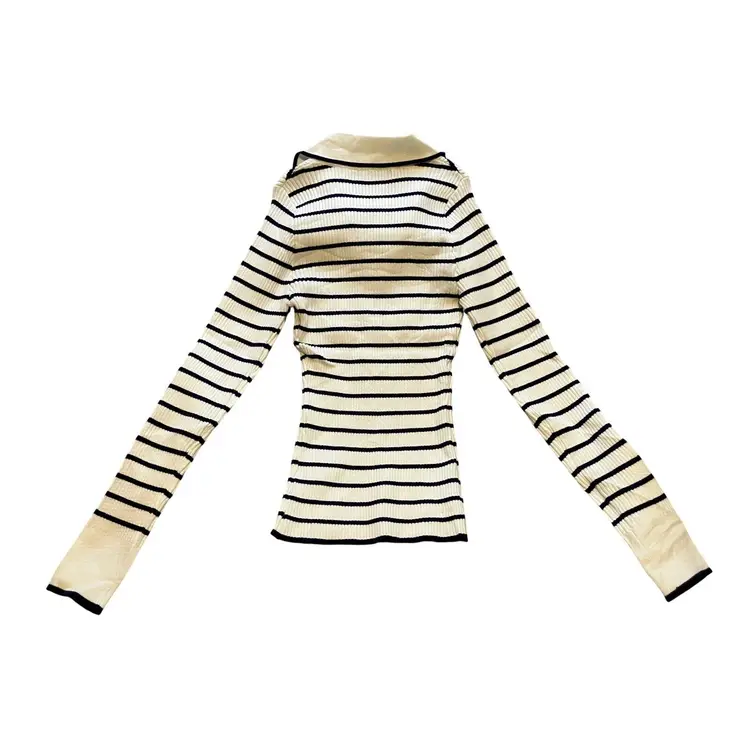 ZESICA Sweater Womens Small Striped Knit Ribbed Long Sleeve Collar Pullover NWT