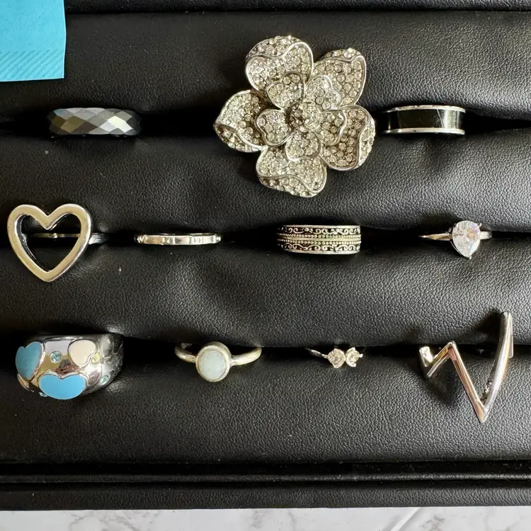 Lot of 11 Rings - Sizes 6-6.75 Silver Tone