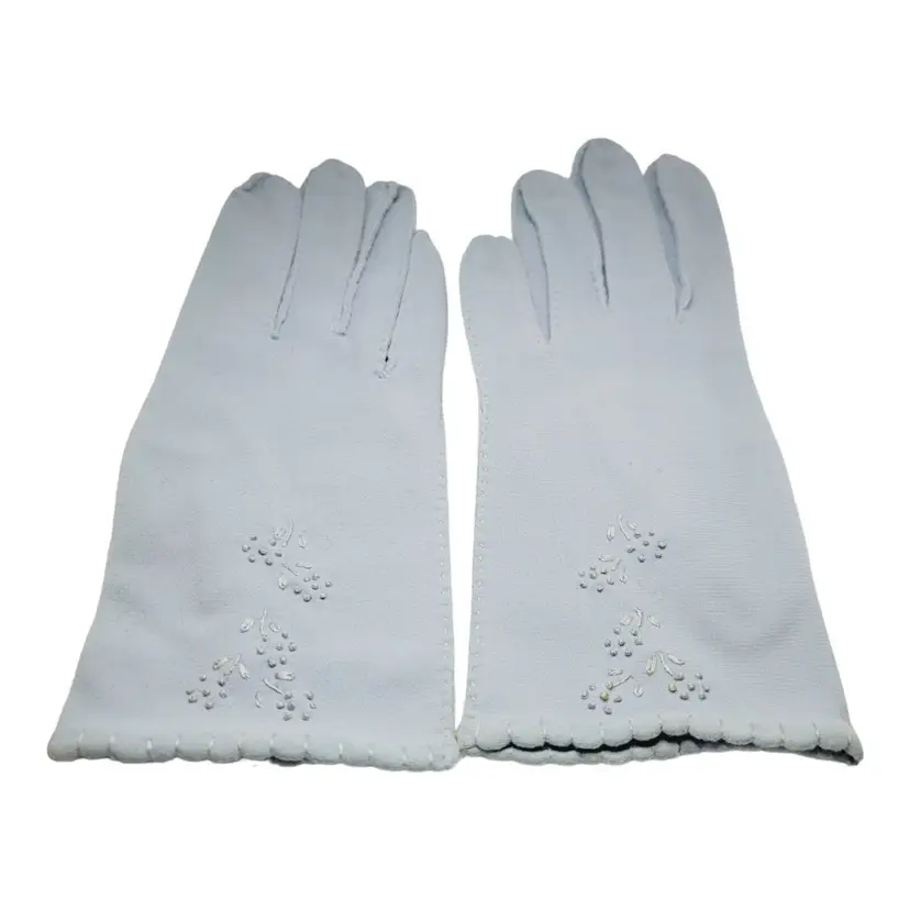 VAN RAALTE Vintage Nylon Size 6.5 Ladies Light Blue  Embroidered Women's Glove