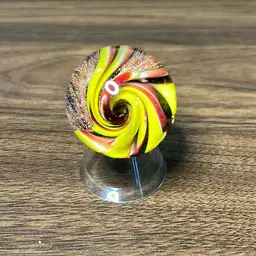 Signed Red/yellow/copper Marble W/ Stand