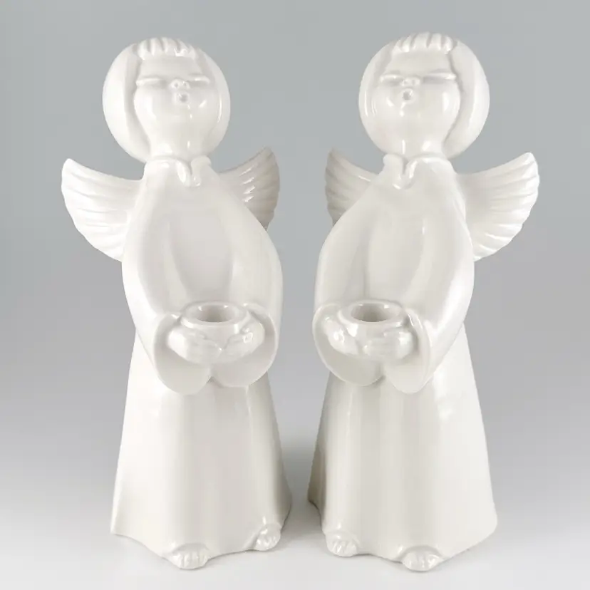 2 Porzellanmanufaktur Karl Klette, White Porcelain Angel Candle Holders, Vintage Made in Germany