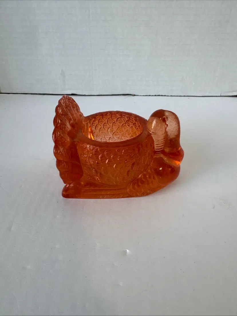 Amber Glass Turkey Votive Candle Toothpick Holder Figurine Vintage