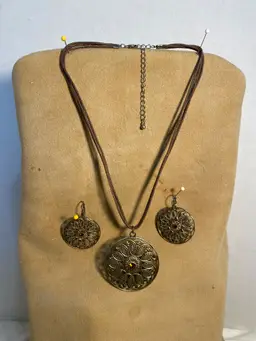 Vintage Avon 1990's Contemporary Brown/ Gold coloring Adjustable Necklace and Earrings Set