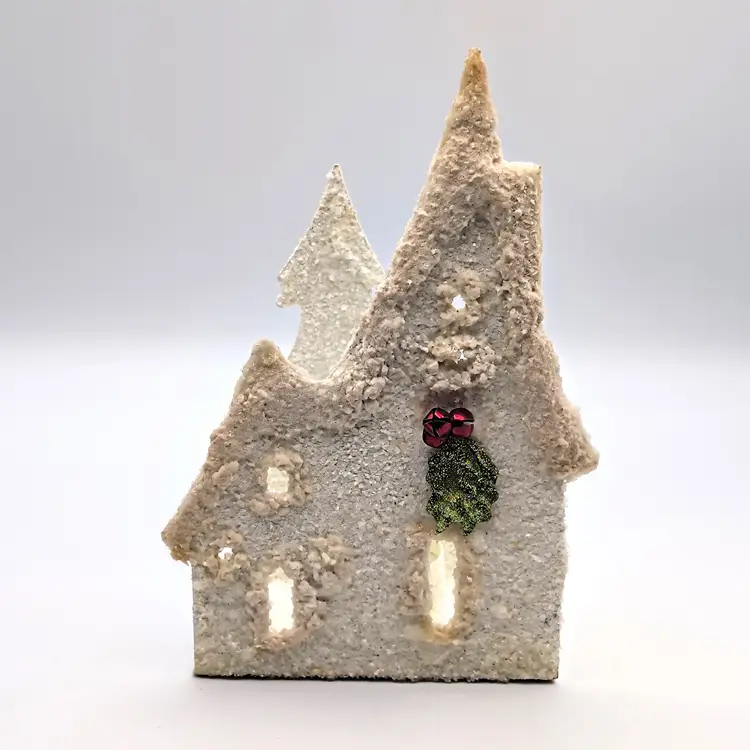 Seasons of Cannon Falls Putz Inspired House Frosted Glass Glitter Candle Holder
