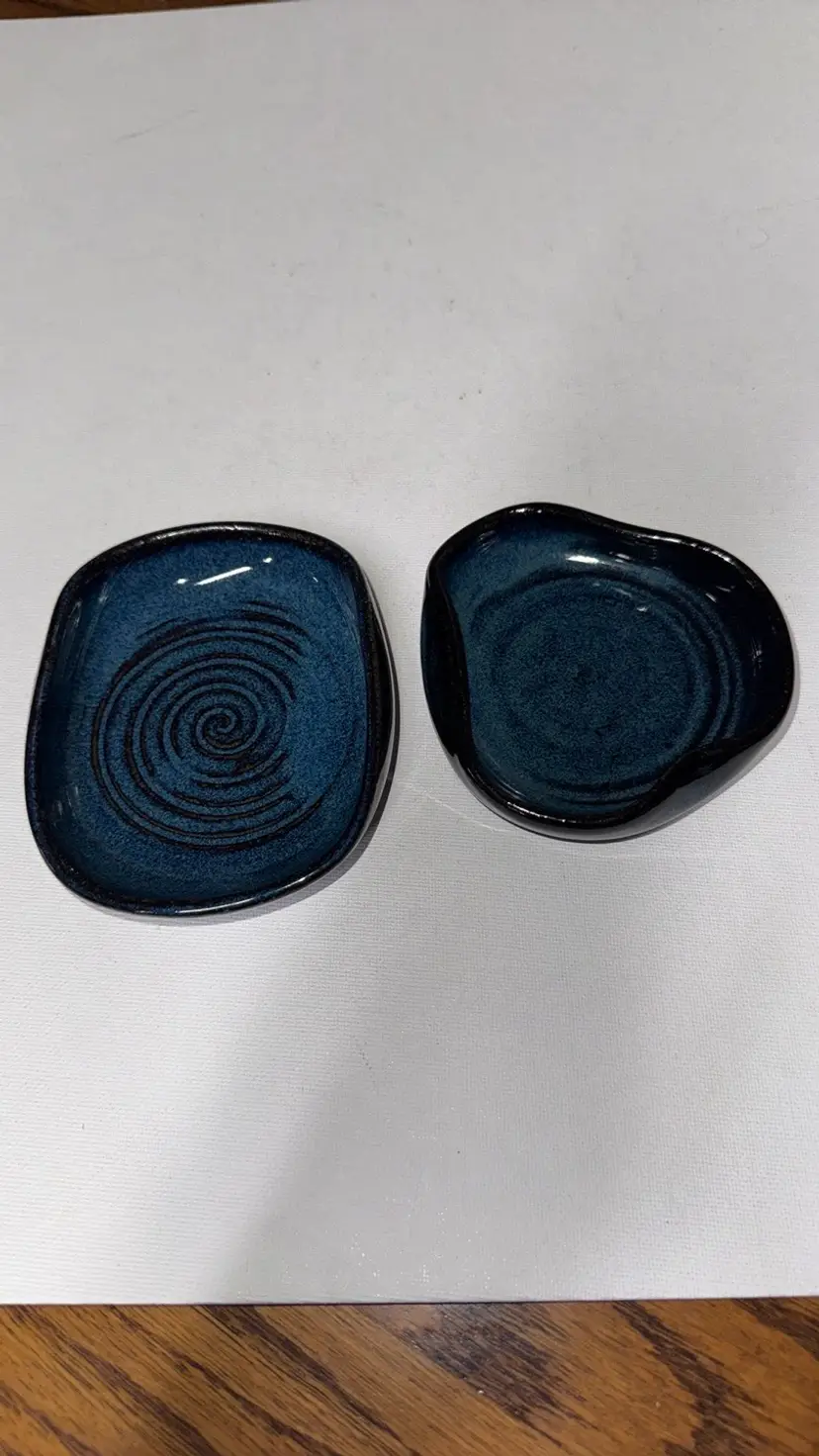 Bolick Pottery Blue Glaze Trinket dishes set of 2 Blowing Rock, NC signed