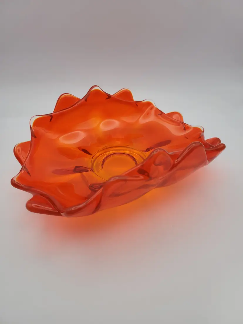 #01 Vintage Viking Glass Persimmon/Orange Double Crimp Candy Dish