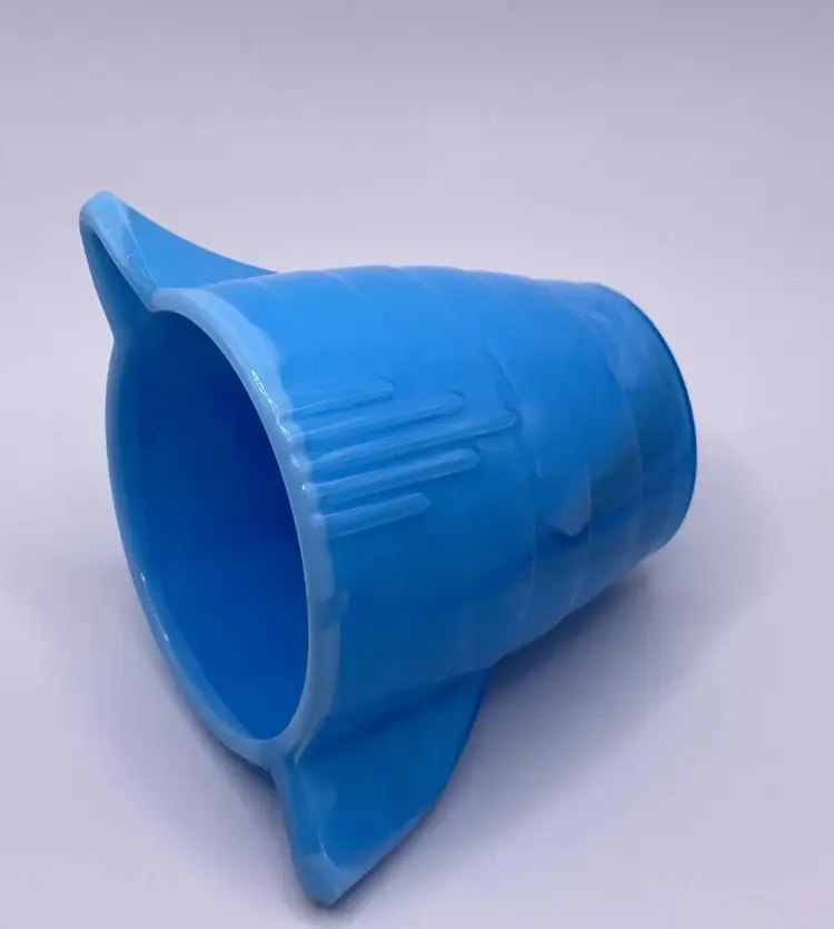 Akro Agate Pitcher Stacked Disc Pattern Blue Child Size Vintage 40s Era 2.5”