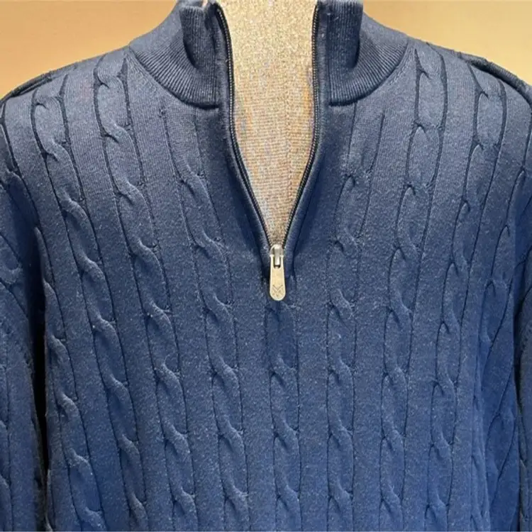 Oxford Golf Lined Sweater M 1/4 Zip Pullover Long Sleeve Navy Blue Cable Knit