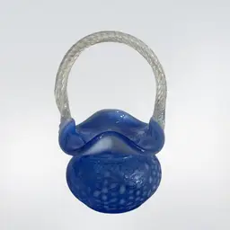Don Fenton Signed Cobalt, Opalescent Snowflake Optic Basket With Swirl Twist Handle Signed By Don Fenton 1995