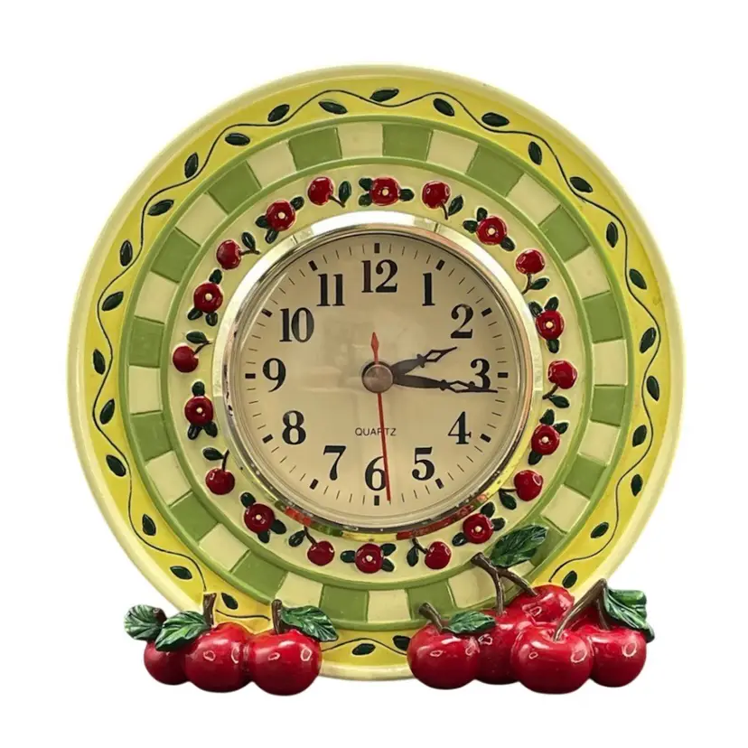 Mary Engelbreit Cherries Mantel or Wall Kitchen Clock Vintage 1999 Works