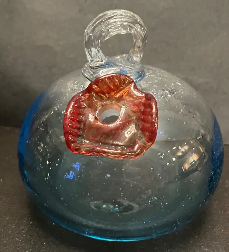 Hand Blown Art Glass Hummingbird Feeder