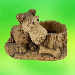 Carved Wooden Terrier Scottie Dog With Bone Trinket Dish Unsigned