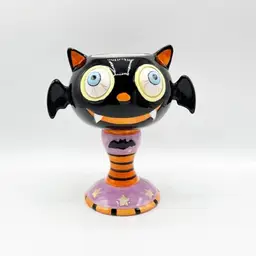 Halloween Vampire Bat Figural Candy Dish Goblet 3D Eyes Ceramic 2022 TDC Decor