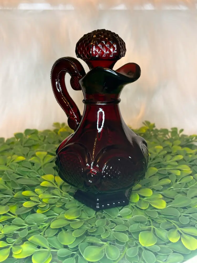 Vintage Avon Cape Cod 1876 Ruby Red Glassware Cruet Jar Bottle with Stopper