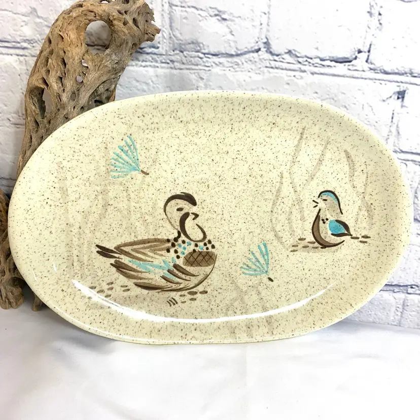 Red Wing Pottery Bob White Quail Oval Platter Vintage