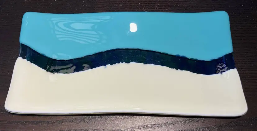 Fused Glass Blue White Small Plate Tray Unmarked