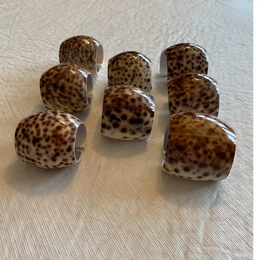 Tiger Cowrie Shell Napkin Rings. Set Of 8
