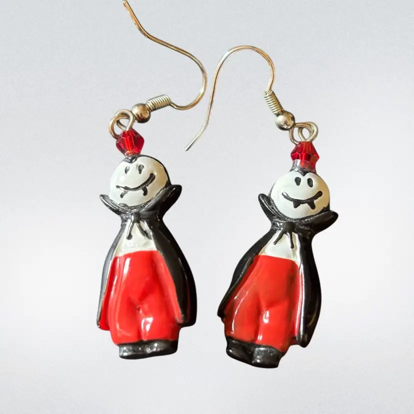 Dracula Vampire Hook Pierced Earrings 2” Drop