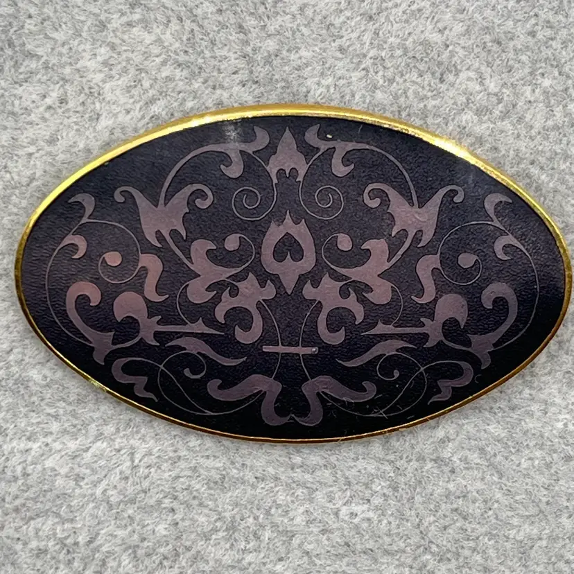 Vintage Isle Of Skye Black And Purple Cloisonne Oval Brooch Pin