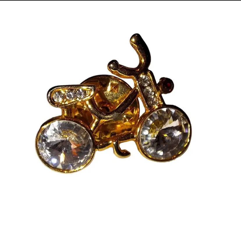 Vintage Rhinestone Gold Tone Bicycle Lapel Pin
