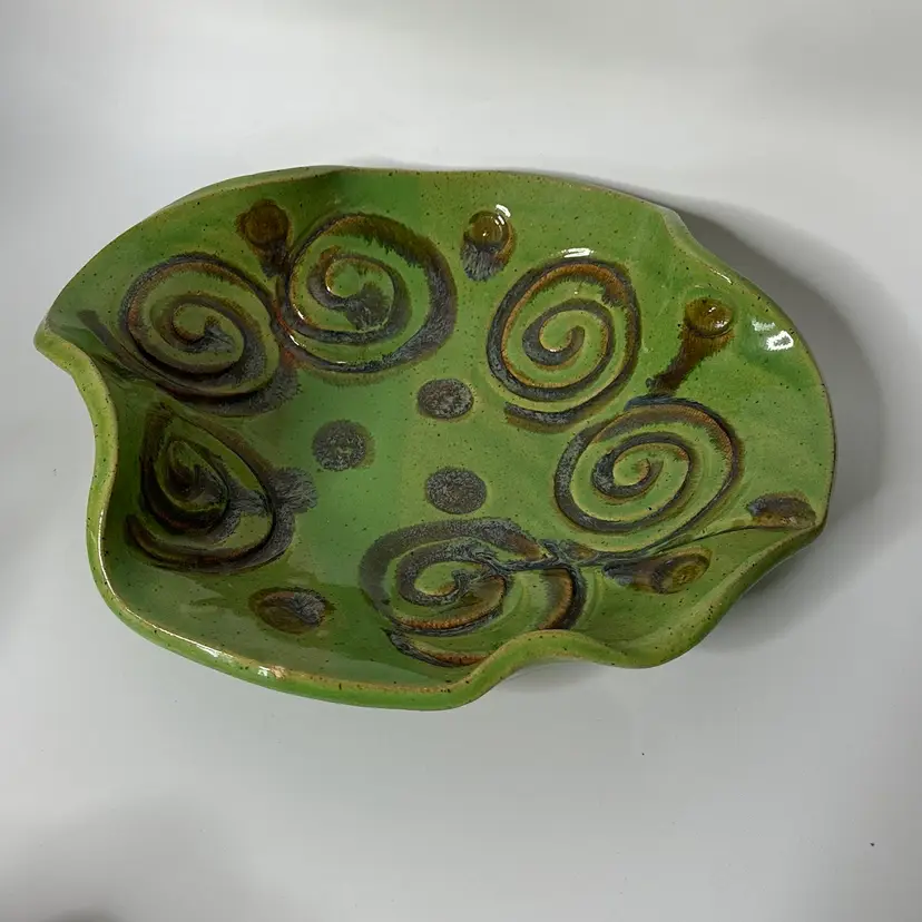 Midnite Webb Southern Pottery Dish MCM Inspired Design Green Marked