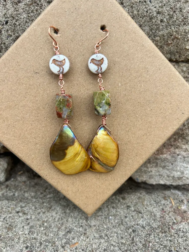 Handmade Mother Of Pearl & Crystal Earrings By Me