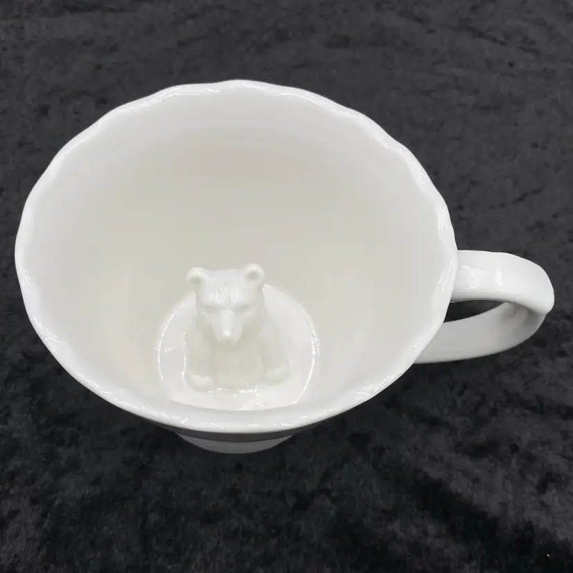 Large Hidden Bear Ceramic Coffee/Tea Mug, Off-White, Sculpted Rim, IMM, Tetrault