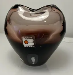 Blenko Hand Blown Art Glass Amethyst Heart Shaped Bud Vase