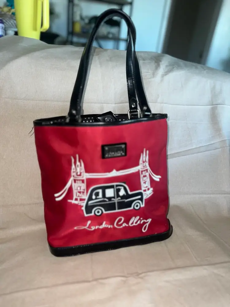 Lulu By Lulu Guinness Red London Calling Embroidered Front  Purse Handbag Tote
