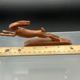 Signed Vintage Folk Art Carved Wood Leaping Bunny Figurine