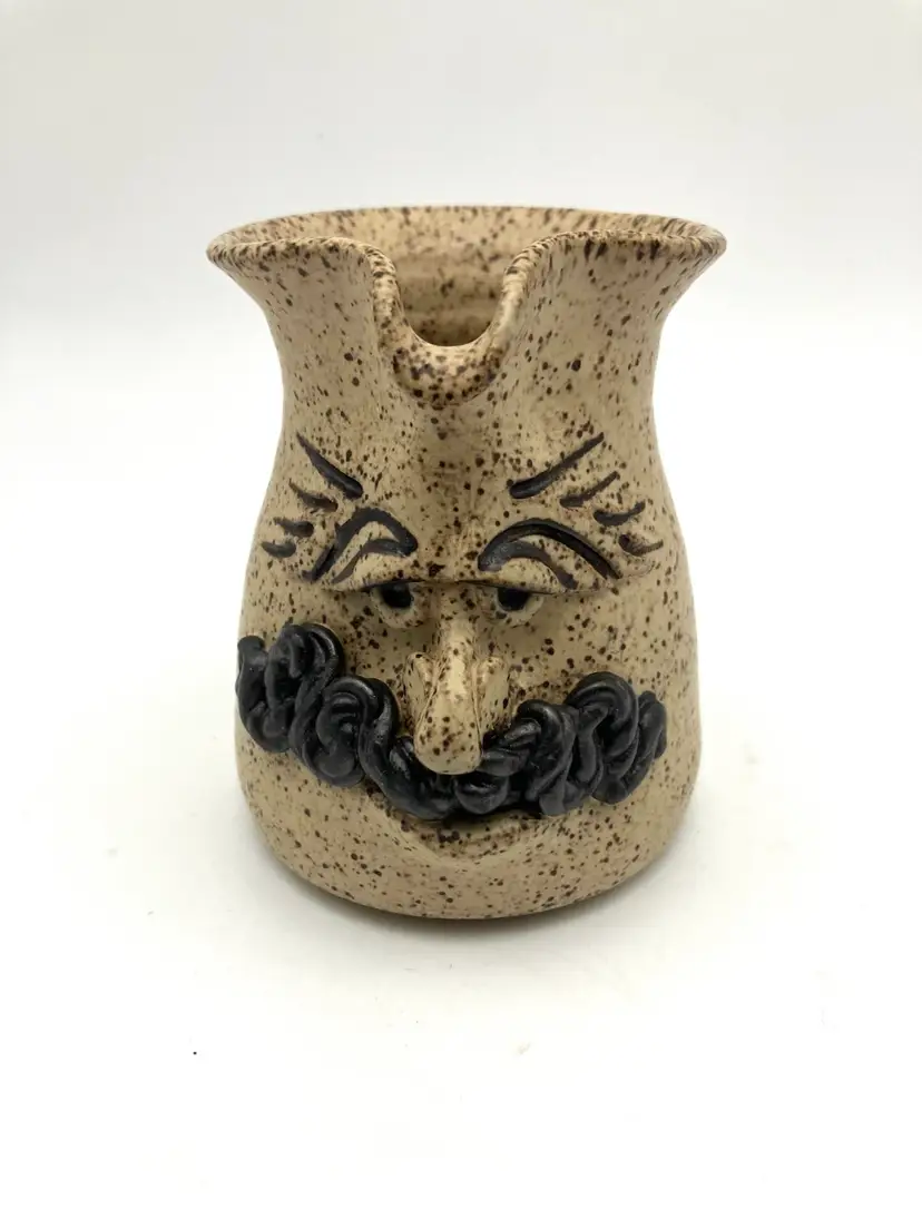 BIN - Wizard Of Clay Stoneware Pottery Face Pitcher Creamer Vase 3.875”