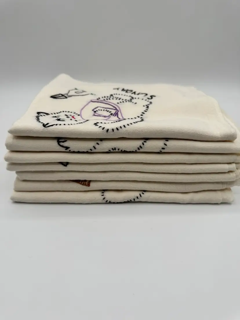 Vintage Burp Cloths Embroidered 7 Days Week 100% Cotton Size 37” X 32”