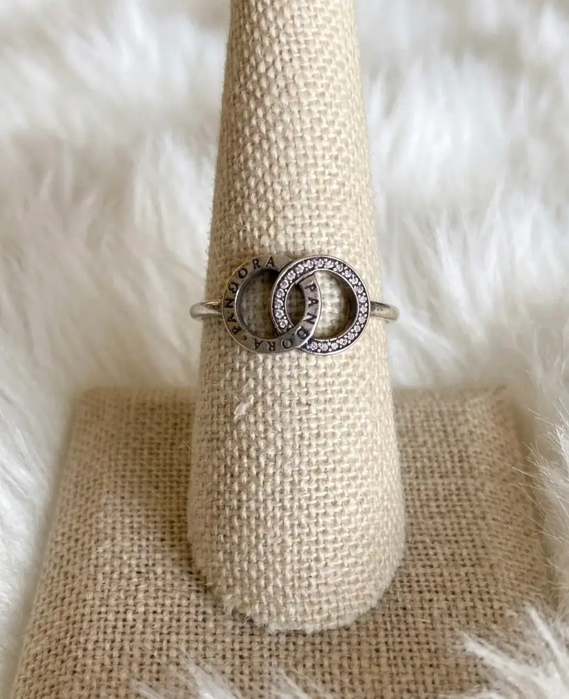 Pandora Signature Circle Logo Ring CZ Sterling Silver Size 8.5