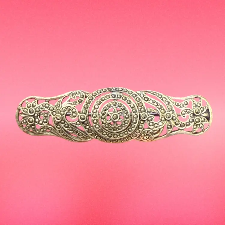 Vintage Art Deco Sterling Silver & Marcasite Brooch 2.5”, 11.1g