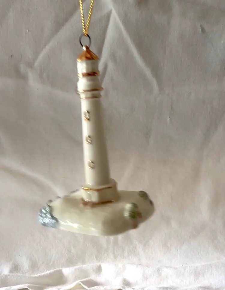 Two Ceramic Lighthouse Figurine Ornaments