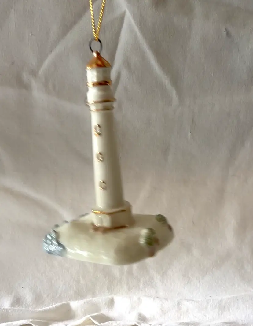 Two Ceramic Lighthouse Figurine Ornaments