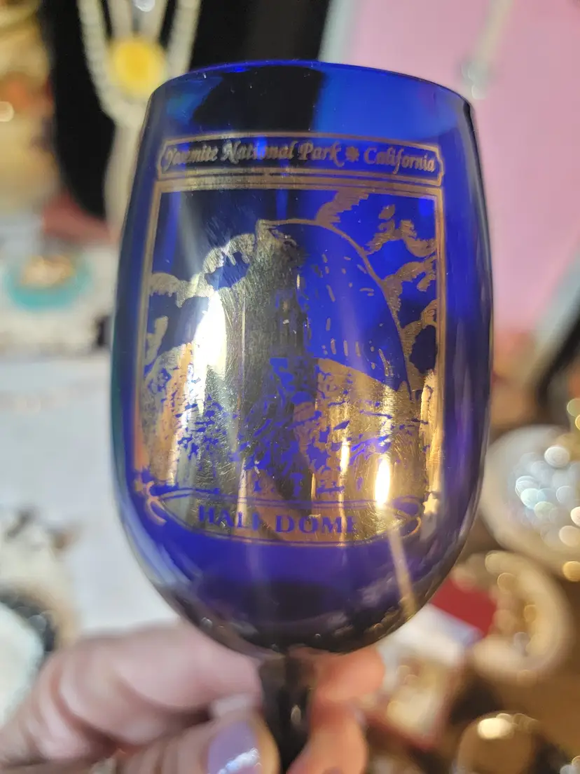 Souvenier blue cobalt wine glass "Half Dome"