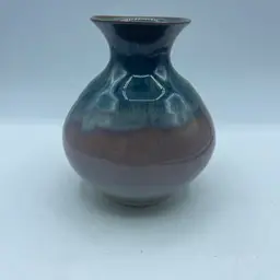 Bill Campbell Art Pottery Vase Drip Glaze Blue Brown White 5.25”