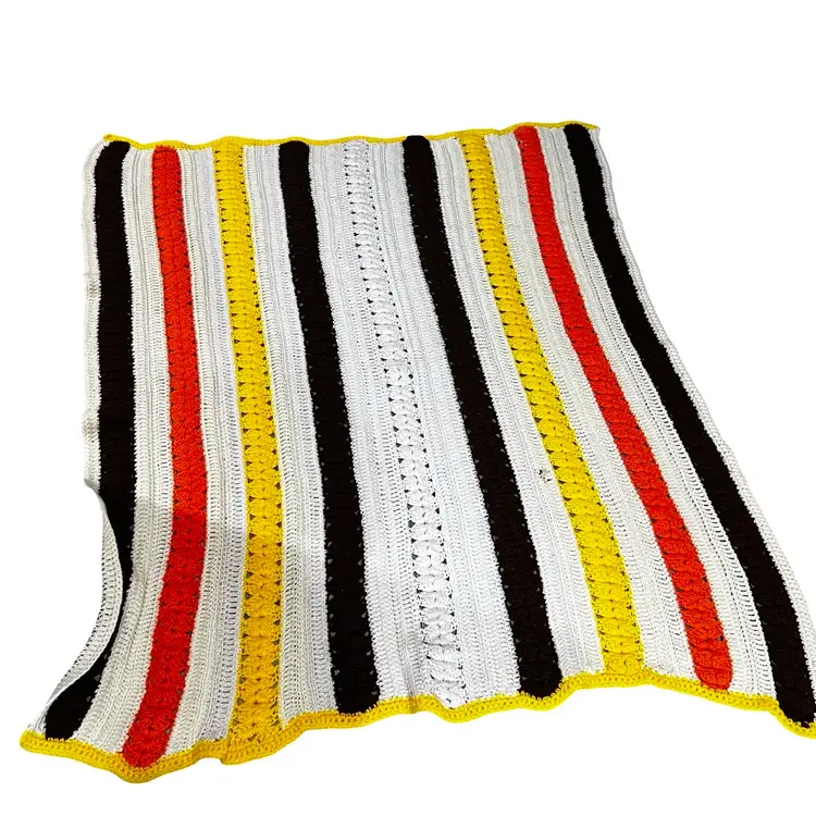 001 vintage fall handmade Afghan blanket striped 50x56