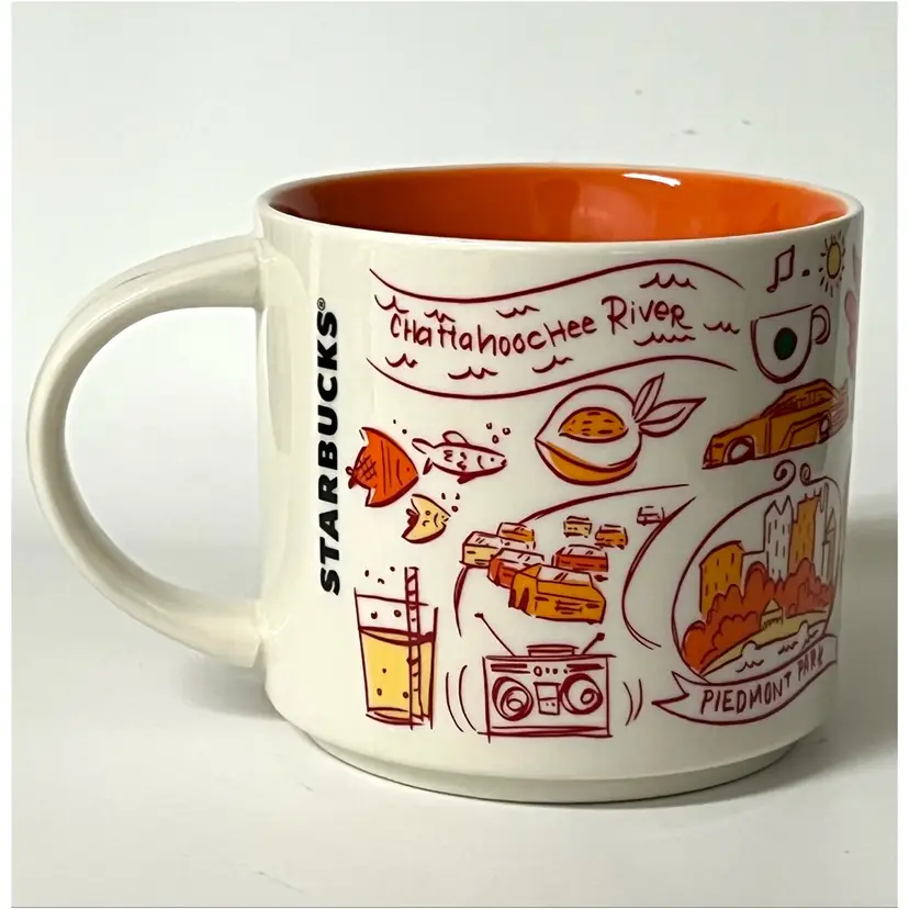 Starbucks Been There Series Ceramic White & Orange Collectible Atlanta Coffee Tea Mug 14 oz