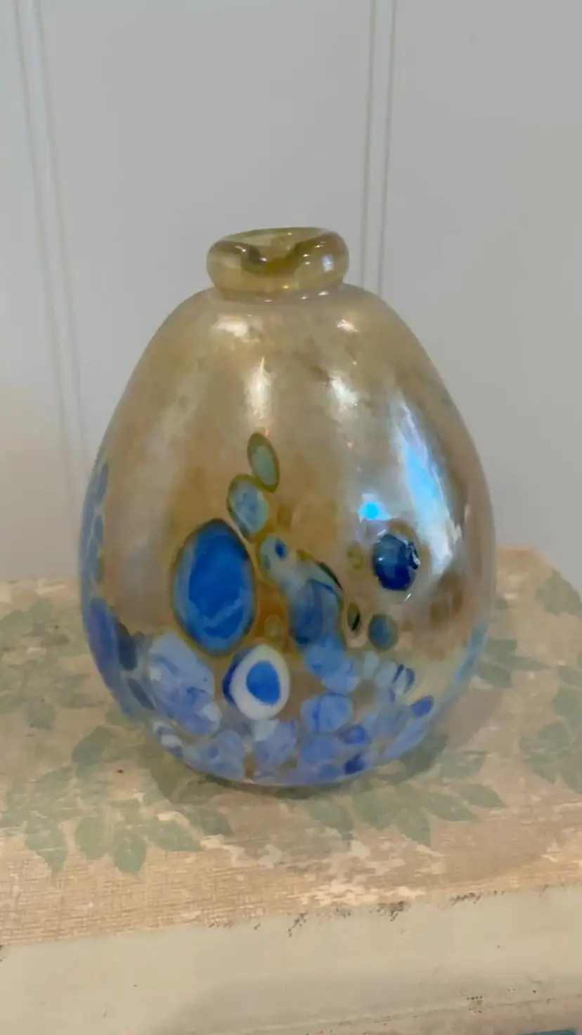 Maytum Studios Signed Art Glass Oil Lamp Vase