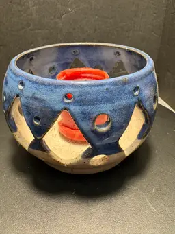 Vintage Studio Art Pottery Blue Glaze Stoneware Vintage 2 5/8" Votive