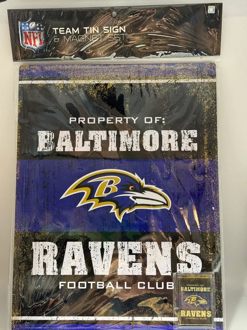 NFL Baltimore Ravens - Team Tin Sign (16"x12")  & Magnet - Licensed - NEW Sealed