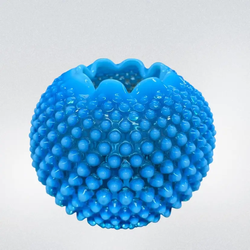 Fenton Blue Opalescent Glass Rose Bowl