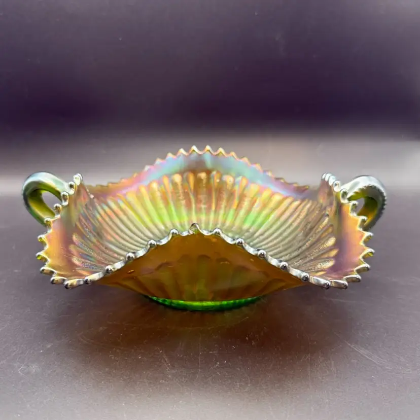 Northwood Iridescent Carnival Glass Butterfly Bon Bon Dish