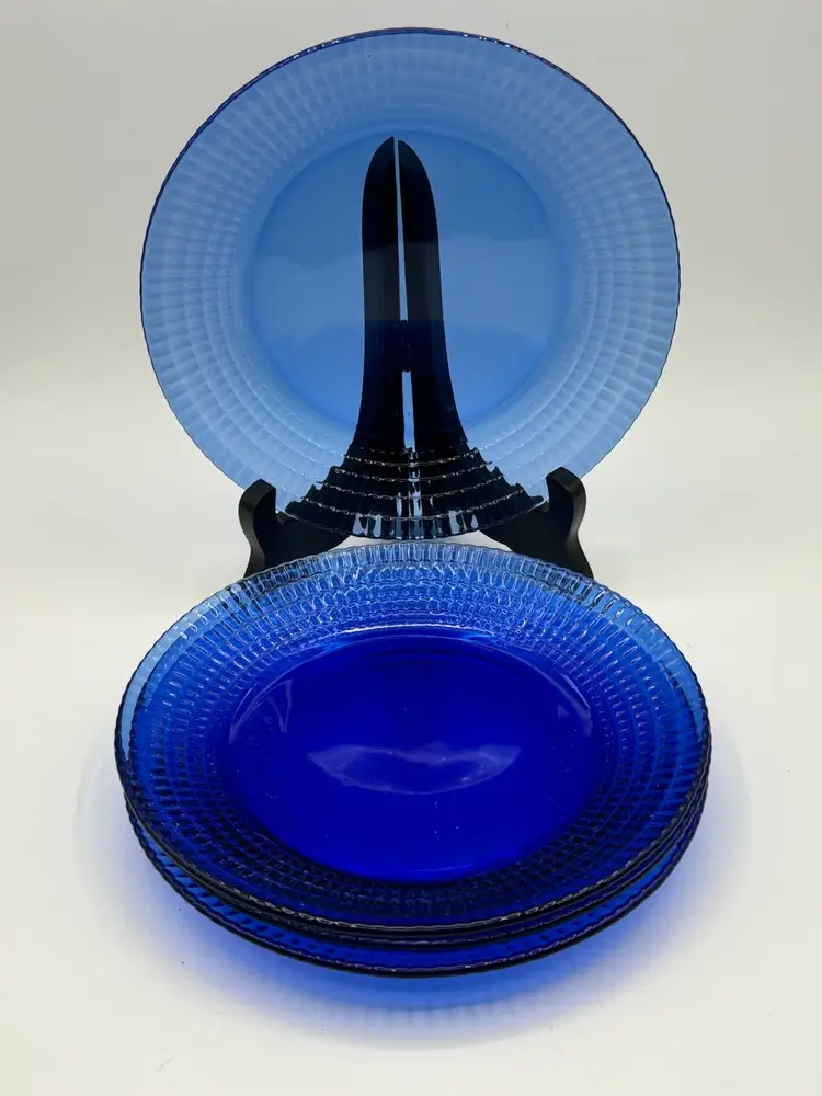 Forte Crisa (FCG3) Cobalt Blue Glass 4 Salad  Plates Textured Rim Mexico