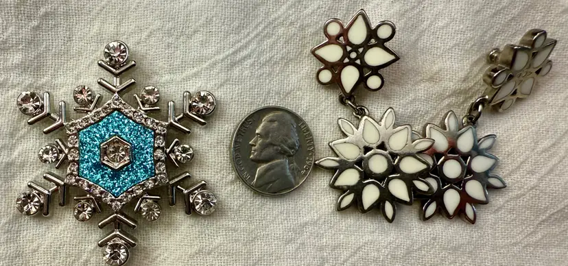 Vintage JCM Snowflake Brooch & Trifari Winter Floral Earrings