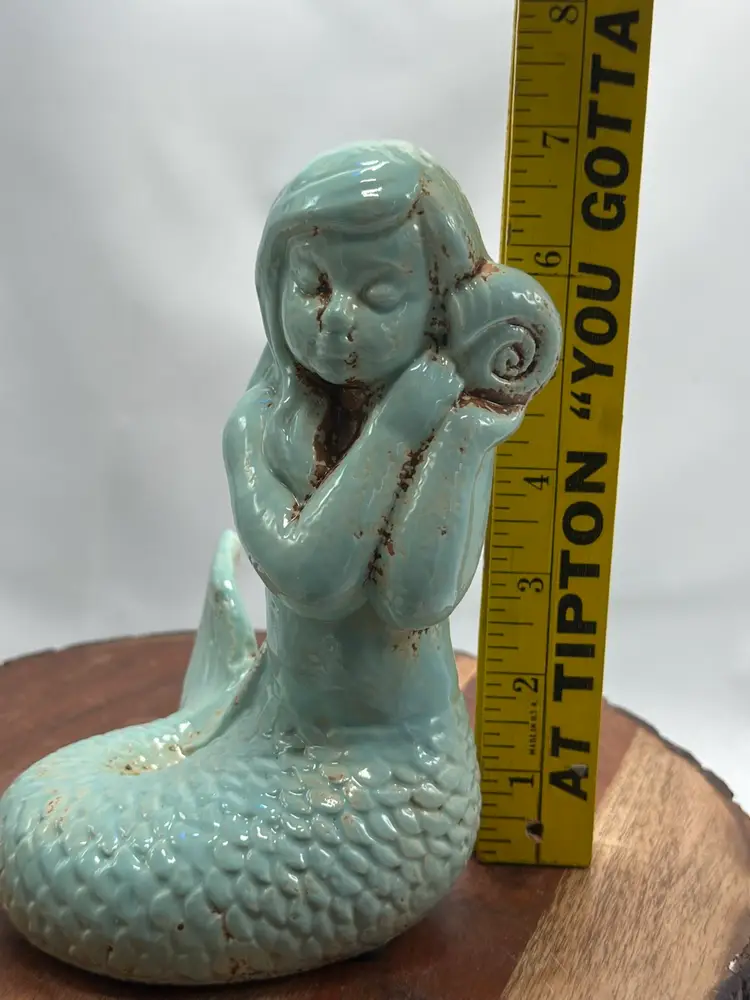 Mermaid Princess Ceramic Sea Foam Antiqued Statue Nautical Decor Sea