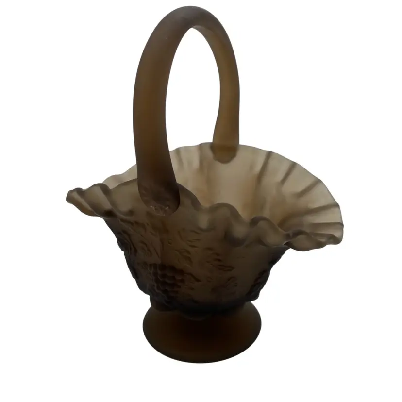 Vintage Westmoreland Glass Paneled Grape 8" Basket, Brown Mist, Crimped (MINT)