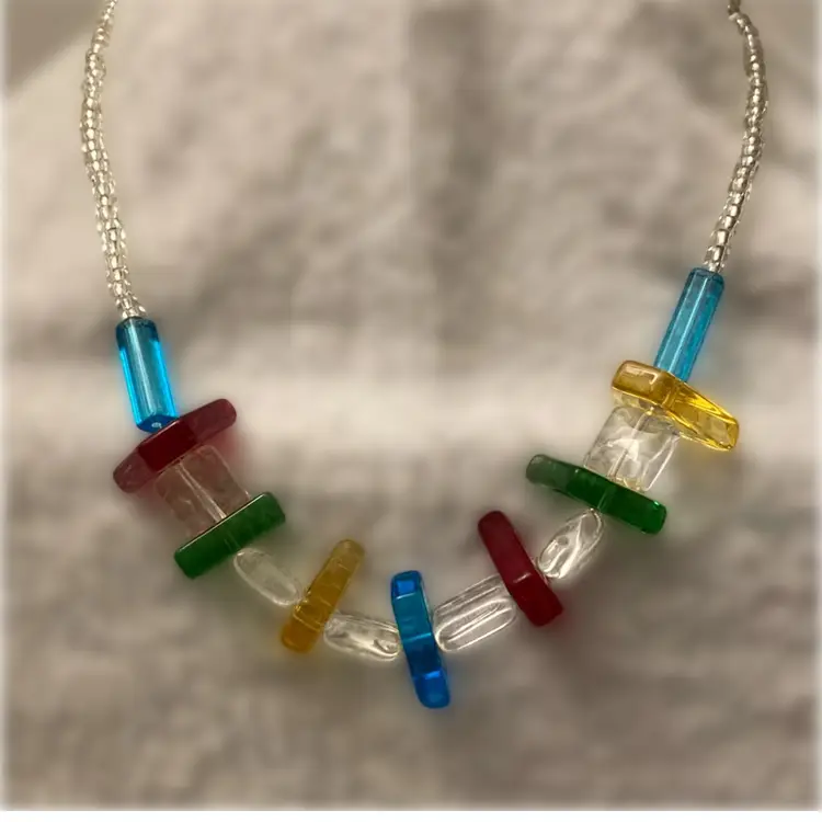 Mid-century Geometric Glass Beaded Necklace From Vintage Glass
